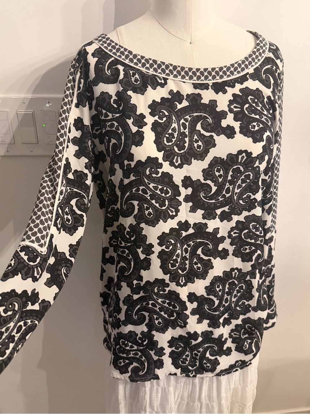 LOFT Black and White Paisley Top